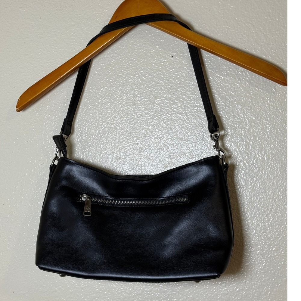 Patricia Nash Black Leather Shoulder Bag‎ Silver Hardware Zip Small Hobo Purse - Picture 5 of 16